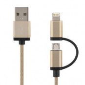 DELTACO PRIME USB-kabel, Micro B och lightning, MFi, 1m, guld