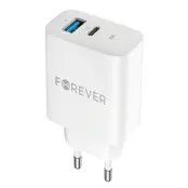 Forever Väggladdare 1x USB-C 1x USB 30W TC-07-30AC - Vit