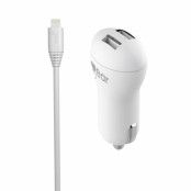 GEAR - Laddare 12-24V 2xUSB 2,4A Vit Lightning Kabel Rund 1m MFI