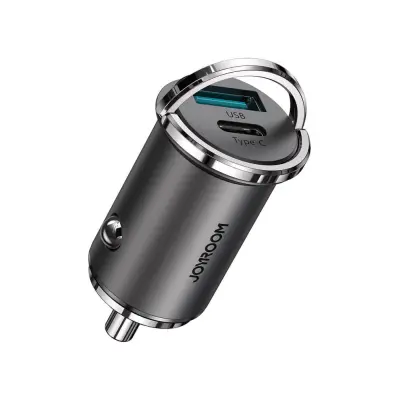 Joyroom mini dual port USB Type C/USB 45 W 5 A car charger Grå