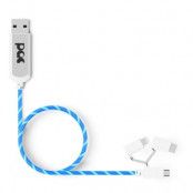 PAC Laddkabel 3in1 Lightning USB-C Micro-USB 1m Blå LED Belyst Kabel