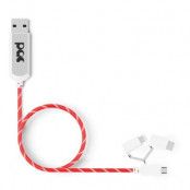 PAC Laddkabel 3in1 Lightning USB-C Micro-USB 1m LED Belyst Kabel - Röd