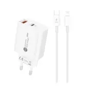 Snabbladdare A6MaxL 20W med USB-C - Lightning 1m Kabel - Vit