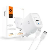 Spigen Väggladdare Med USB-C Till Lightning Kabel - Vit