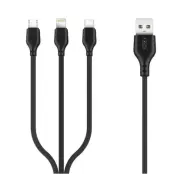 XO 3in1 USB - Lightning/USB-C/MicroUSB 1m Kabl 2.1A- Svart