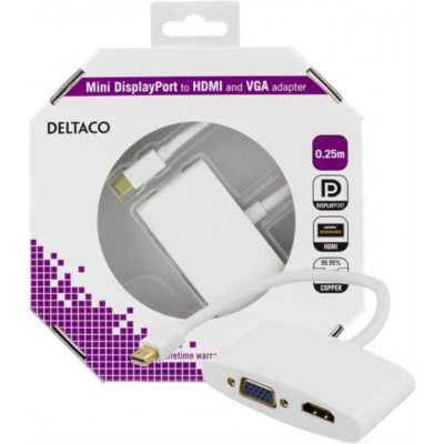 Deltaco mini DisplayPort till HDMI och VGA-Adapter - Vit