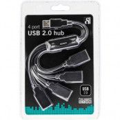 DELTACO USB 2.0 hubb, 4xTyp A ho, bläckfiskkabel, 0,15m, svart