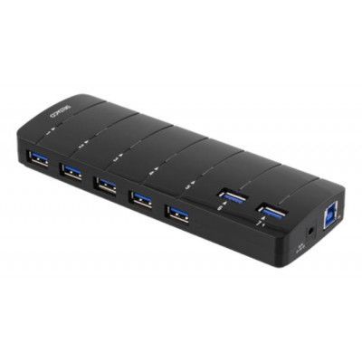 Deltaco USB 3.1 Gen 1 hubb, Nätadapter - Svart