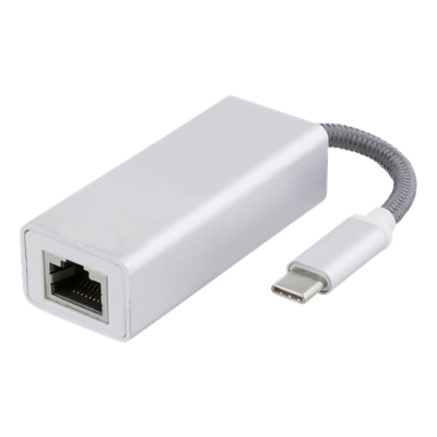 DELTACO USB-C nätverksadapter, Gigabit, RJ45 , silver