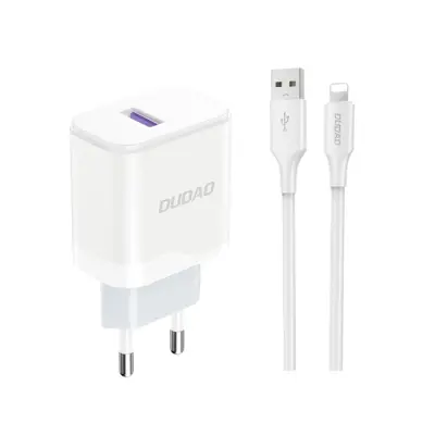 Dudao Väggladdare A20EU 18W + Lightning Kabel - Vit (Lightning)