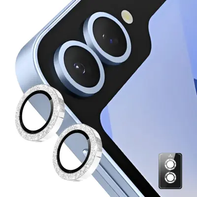 ENKAY Galaxy Z Flip 7 Linsskydd Härdat Glas Glitter - Silver