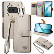 Nothing Phone (3a) Plånboksfodral RFID Zipper med Rem - Grå