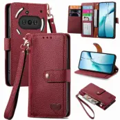 Nothing Phone (3a) Plånboksfodral RFID Zipper med Rem - Röd