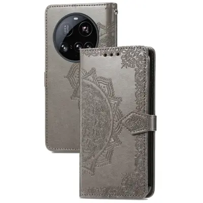Xiaomi 15 Ultra Plånboksfodral Mandala Flower Läder - Grå
