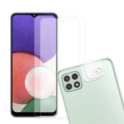 Galaxy A22 5G [4-PACK] 2 X Kameralinsskydd Glas + 2 X Härdat Glas