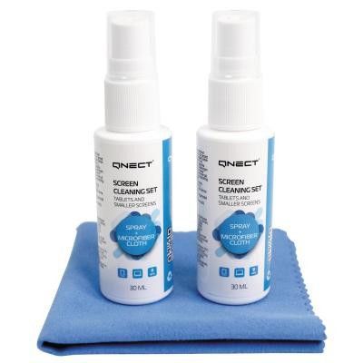 Qnect Cleaning Skärmrengöringssats, 2 x 30 ml + mikrofiberduk