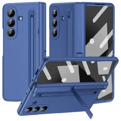 Mobilskal till Galaxy Z Fold7 Kickstand med Stylus och Härdat Glas - Blå