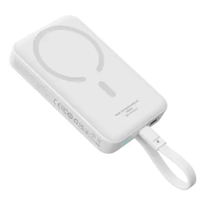 Baseus Magsafe Powerbank 10000mAh 30W Med Built-in USB-C Kabel - Vit